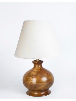 Fabindia - Brown Wooden Picolo Bedside Table Lamp With Shade