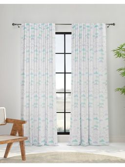 Fabindia - White Skyline Cotton Semi Sheer Printed Curtain-Door (7 Feet)