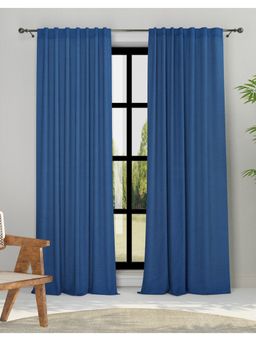 Fabindia - Blue Cotton Silk Semi Sheer Curtain-Door