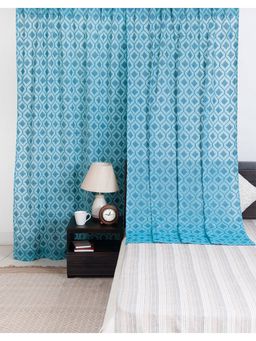 Fabindia - Teal Netra Cotton Semi Sheer Cutwork Curtain-Door (7 Feet)