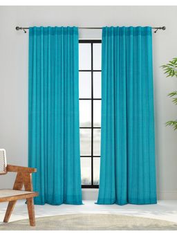Fabindia - Blue Marika Cotton Room Darkening Woven Curtain-Window