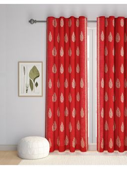 Fabindia - Red Varan Cotton Semi Sheer Printed Curtain-Long Door (9 Feet)