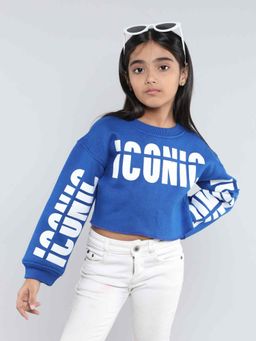 Taffy - Printed Full Sleeves Crop Sweatshirt - Blue