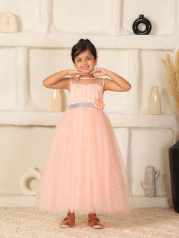 Toy Balloon Kids - Peach Full Length Girls Party Wear Dress
