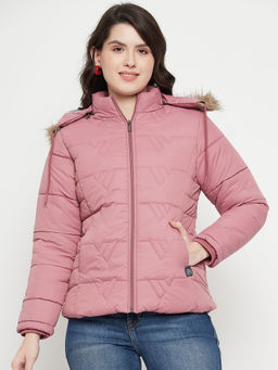 Vero Amore - Women Winterwear Mauve Solid Full Sleeves Hooded Jacket