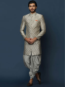 KISAH - Mens Grey Sherwani Dhoti (Set of 2)