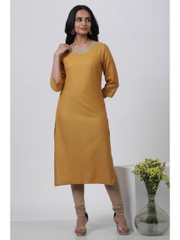 Wishful - Women Yellow Festive Floral Print Viscose Straight Kurta with Churidar (Set of 2)