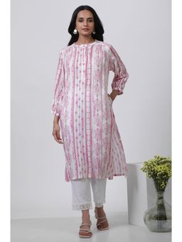 WISHFUL by W - Women Pink Viscose Straight Kurta with Straight Pant (Set of 2)