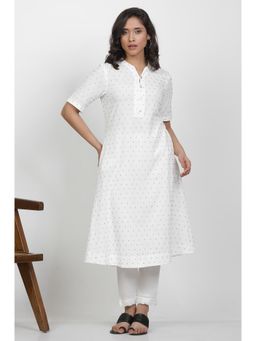 WISHFUL by W - Women White Embellished Cotton A-Line Kurta
