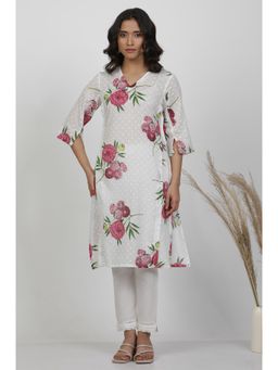 WISHFUL by W - Women White Floral Print Cotton A-Line Kurta