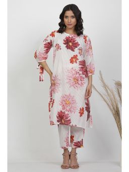 WISHFUL by W - Women White Floral Print Cotton A-Line Kurta