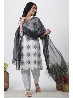 WISHFUL by W - Women Blue Floral Print Organza Dupatta