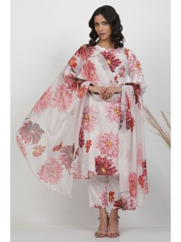 WISHFUL by W - Women White Floral Print Chiffon Dupatta