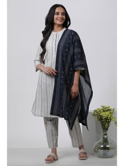 Wishful - Women Blue Embroidered Cotton Dupatta