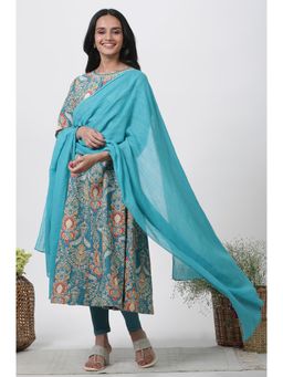 WISHFUL by W - Women Blue Solid Chiffon Dupatta
