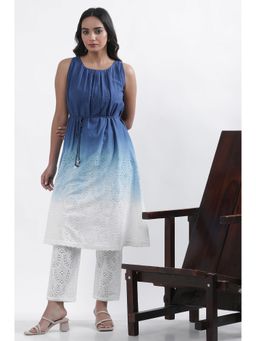 WISHFUL by W - Women Blue Cotton A-Line Kurta with Straight Pant (Set of 2)