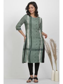 WISHFUL by W - Women Green Viscose A-Line Kurta with Tight (Set of 2)