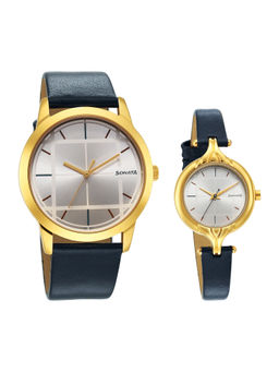Sonata - 7712587040Yl01 White Dial Analog Watch For Couple (Set of 2)