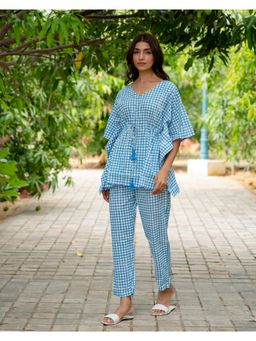 Phutari - Women Blue Checks Cotton Co-Ord Set