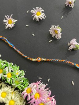 Digital Dress Room - Beautiful Designer Rakhi Orange Evil Eye Charm Moti Thread Rakhi