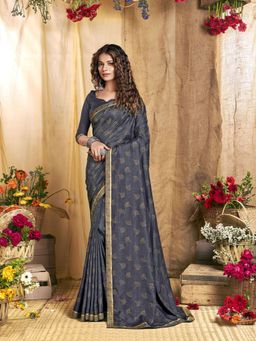 Odette - Grey Designer Foil Printed Saree with Unstitched Blouse