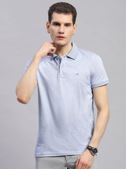 Monte Carlo - Men Solid Sky Blue Collar Neck Half Sleeve Polo T-Shirt