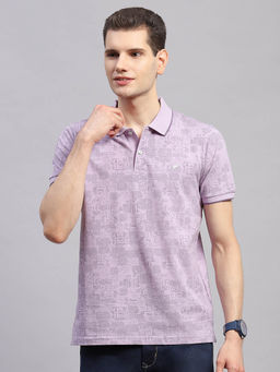 Monte Carlo - Men Printed Purple Collar Neck Half Sleeve Polo T-Shirt