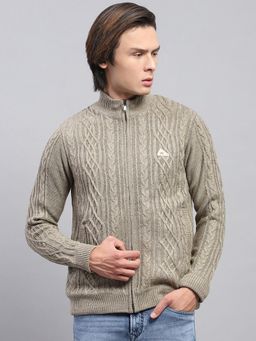 Monte Carlo - Mens Green Self Design Mock Neck Full Sleeve Jacket