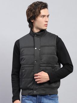 Monte Carlo - Mens Black Solid Mock Neck Sleeveless Jacket