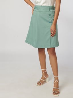 Not So Pink - Sage Green Front Overlap A-Line Skirt