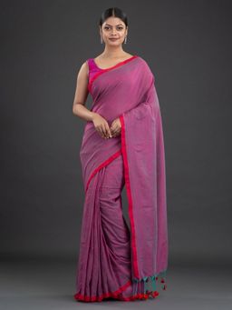 Arhi - Purple Pure Cotton Handwoven Soft Dual Tone Saree with Unstitched Blouse
