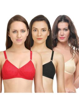 Bodycare - Perfect Coverage Bra In Red-Black-Skin Color - Pack Of 3