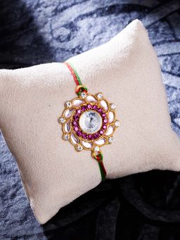 Sukkhi - Classy Gold Plated Floral Rakhi with Roli Chawal and Greeting Card (Set of 3)