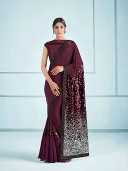 Odette - Wine Lycra Saree with Unstitched Blouse