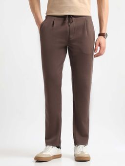 Arrow Sports - Men's Brown Pleated Front Mid Rise Trackpant
