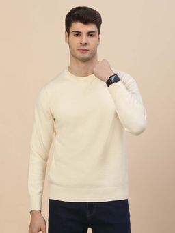 Cantabil - Men's Off White Breathable & Soft with Color Fastness Regular Fit Sweater