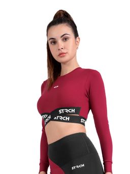 STRCH - Maroon Solid Slim Crop Top