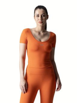 STRCH - Orange Solid Regular Crop Top