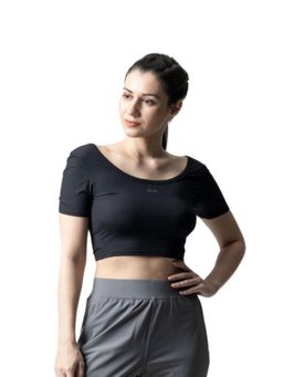 STRCH - Black Solid Regular Crop Top