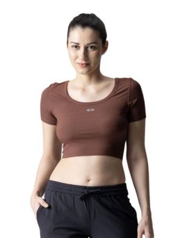 STRCH - Brown Solid Regular Crop Top