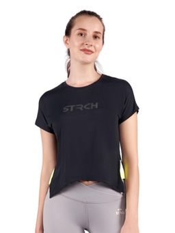 STRCH - Black Solid Boxy Crop Top