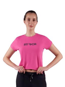STRCH - Pink Solid Boxy Crop Top