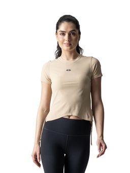 STRCH - Beige Solid Regular Crop Top