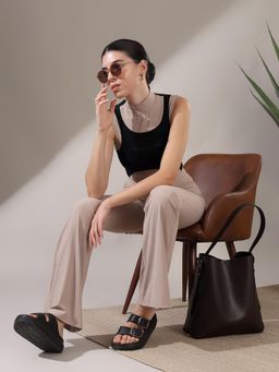 Fitkin - Beige Self Design Comfortable Crop Top