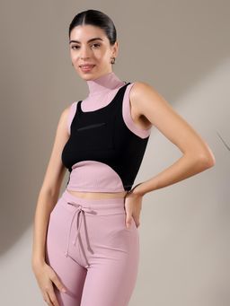 Fitkin - Pink Self Design Comfortable Crop Top