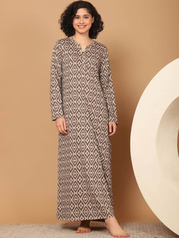 Kanvin - Womens Full Sleeve Long Nighty Grey