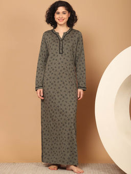 Kanvin - Womens Full Sleeve Long Nighty Green
