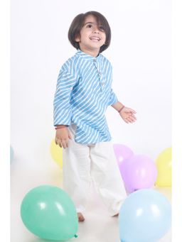 BREATH:ABLES - Kids Blue Cotton Striped Kurta & Pyjama