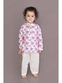 BREATH:ABLES - Kids White Cotton Printed Kurta & Pyjama