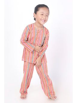 BREATH:ABLES - Kids Multi-Color Cotton Stripes Kurta & Pyjama